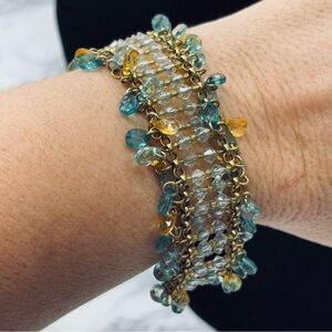 Elegant Gold and Blue Beaded Bracelet